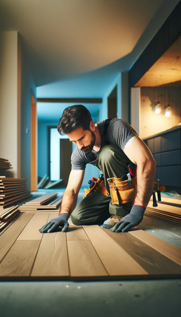 hardwood floor contractor repairing the hardwood floor